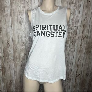 Spiritual Gangster White/Black Tank Top Size Large Workout Yoga Muscle Tee